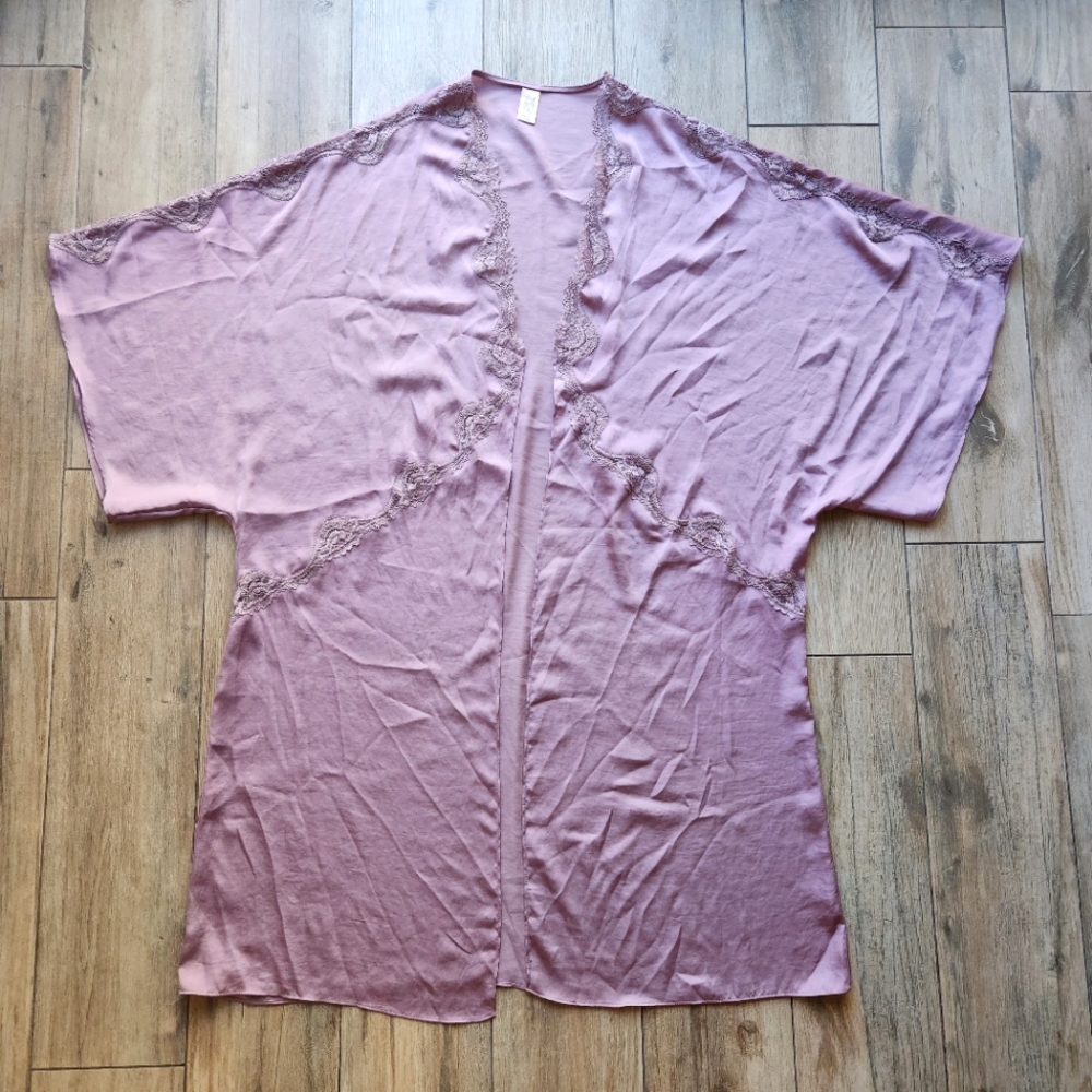 Victoria's Secret Kimono Robe Lace Silky Mauve XS / S